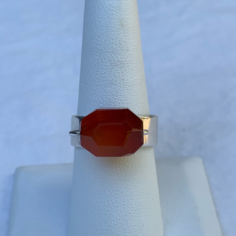Vintage Designer Shtromberg Sterling Faceted Carnelian Cocktail Statement Ring